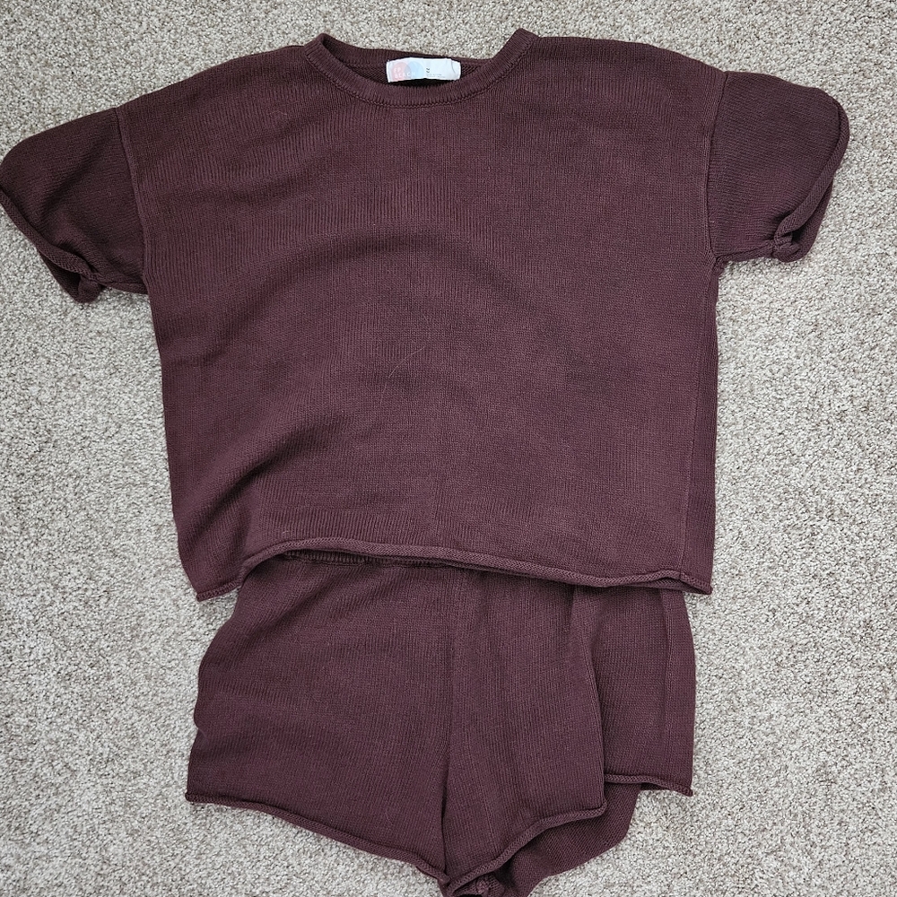 Burgundy Knit Top and Shorts Set
